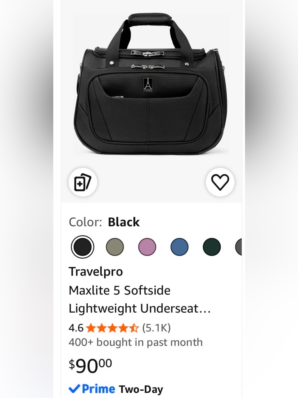 Travel pro Black Softside Lightweight Carry-On Travel Tote